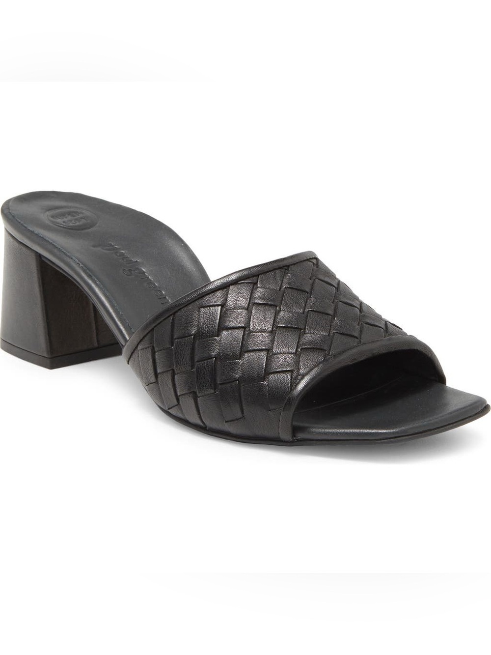 Paul Green Tisha Slide Sandal Black Woven Leather Block Heel Mule Sz 6